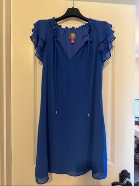 Vince Camuto Royal Blue Dress with Ruffled Neckline